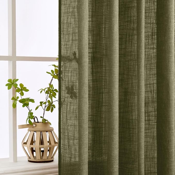 MIULEE Light Olive Green Linen Curtains 52x96 Inch Long 2 Panel - Image 5