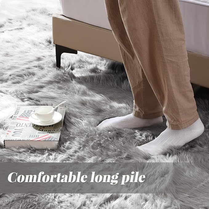 ORINOVA Light Silver Gray Faux Washable Shaggy Fur Rugs - Image 4