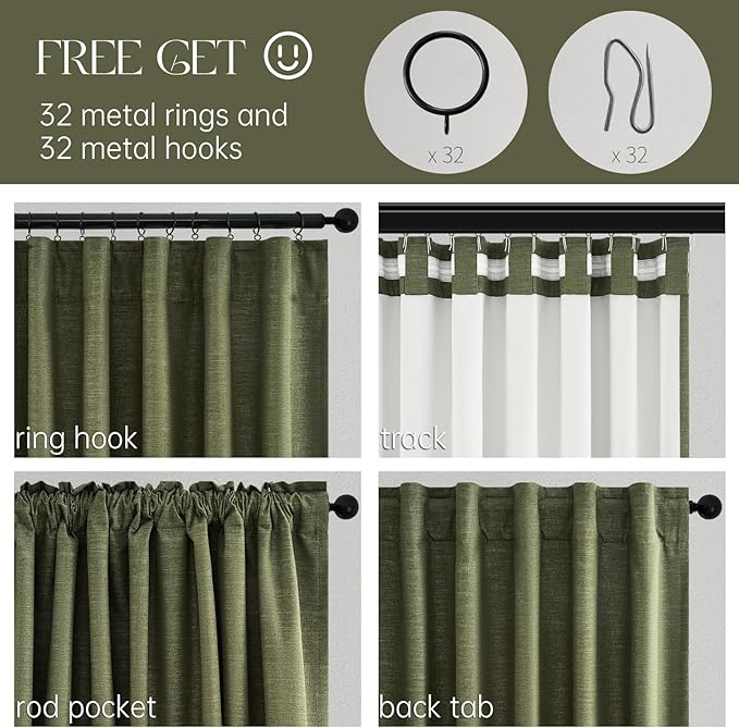 Topfinel 100 Inch Long Black Out Custom Curtains, Olive Green Pleated Window - Image 5