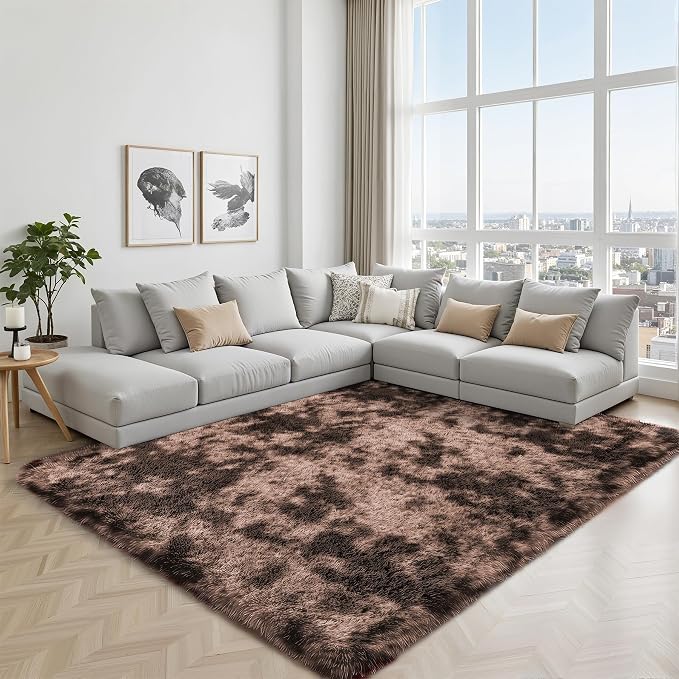 PLHXFR 5x7 Area Rug Living Room: Fluffy Bedroom Soft Shag Rug Coffee Brown | - Image 7