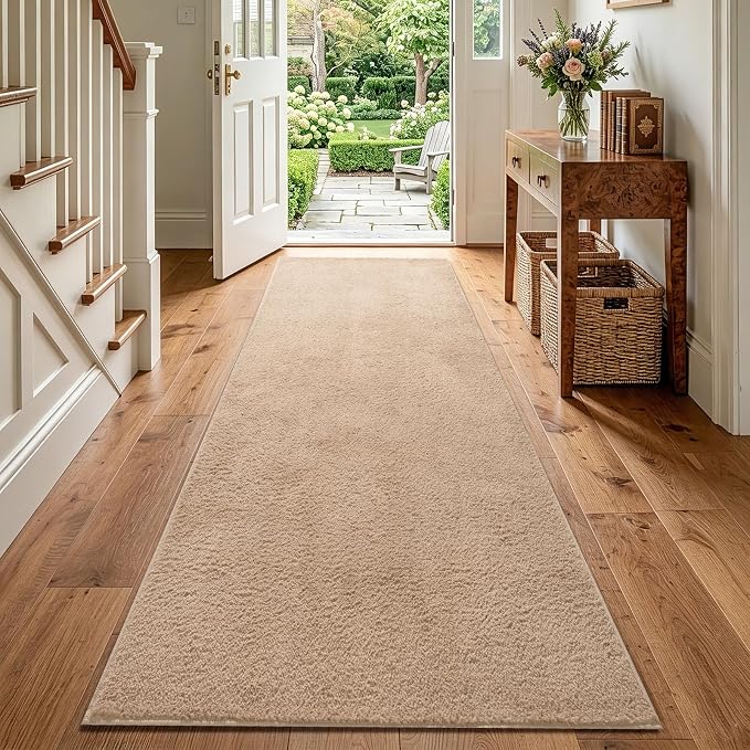2x6 Beige Solid Runner Rug Washable Non-Slip - Image 2