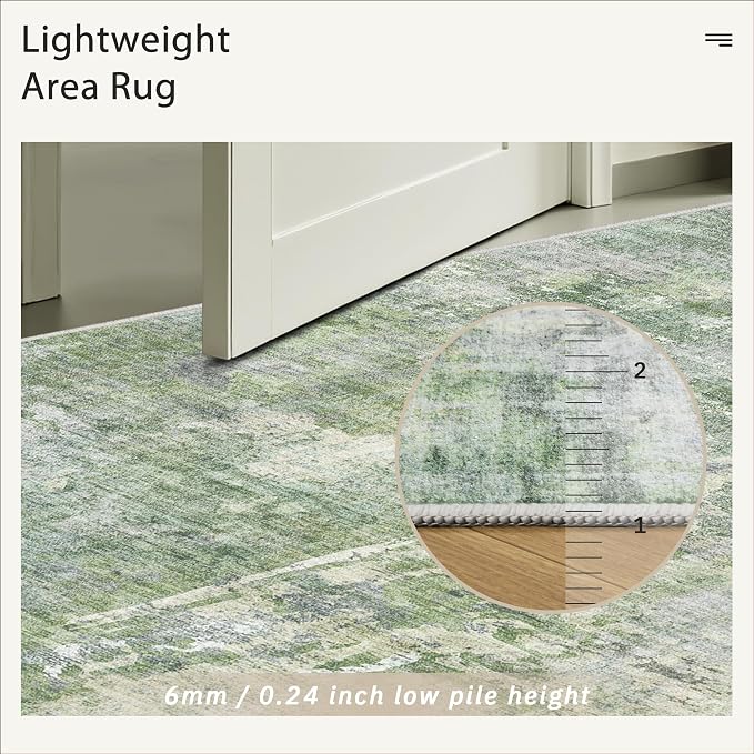 Soalmost Abstract Runner Rug 2x12 Hallway Kitchen Runners Green/Ivory | Vintage - Image 7