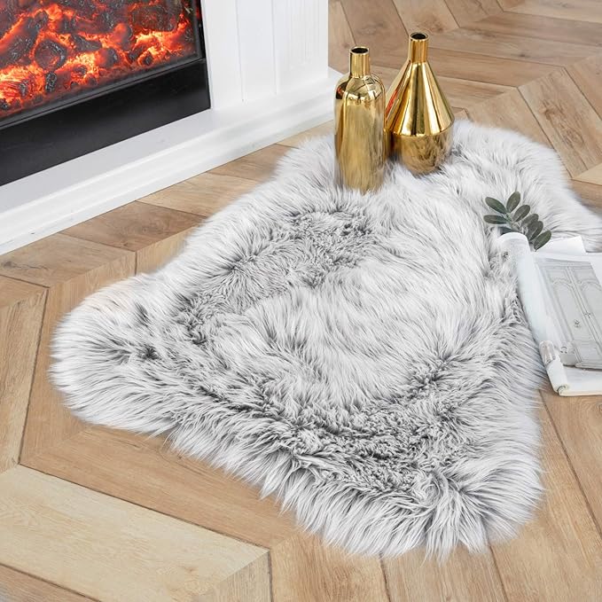Ashler Faux Fur Rug, Fluffy Shaggy Ultra Soft 2 x 3 Feet Sheepskin Fur Rug by AshlerHomeDeco