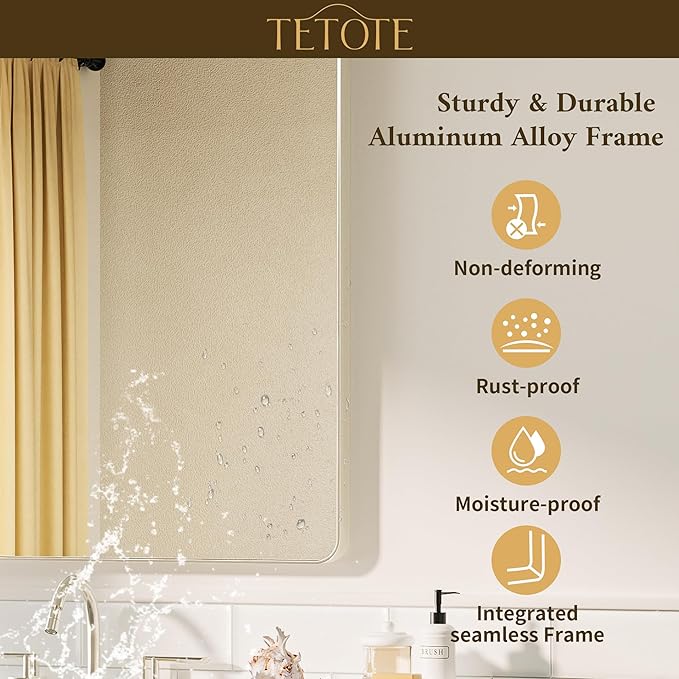 TETOTE Brushed Nickel Mirror 28 x 36 Brushed Nickel Metal Framed Bathroom Mirror, Tempered Glass, Modern Farmhouse Wall Mounted Mirror for Decorative(Horizontal/Vertical)