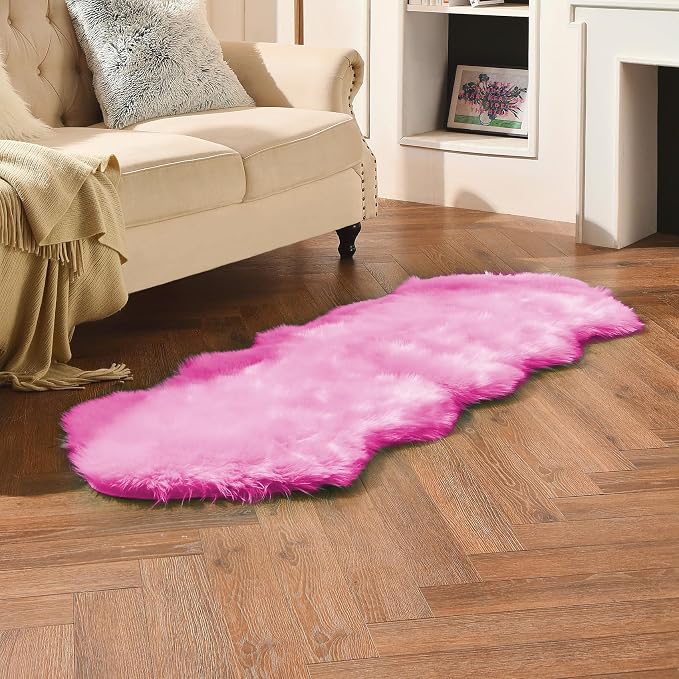 duduta Hot Pink Faux Sheepskin Runner Rugs 2x6 ft, Fluffy Fur Couch Covers | - Image 6