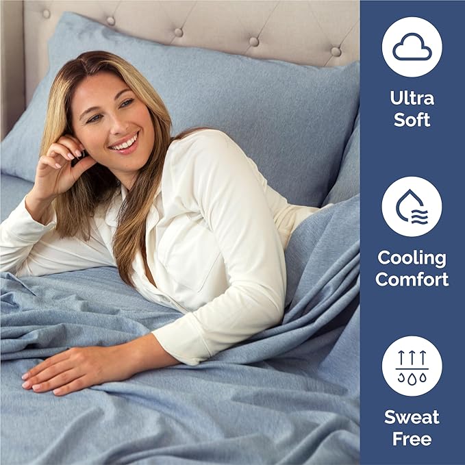 Split King Sheets Set 7 Piece - Includes 4 Pillowcases - Bed Sheets Split King - Soft Hotel Luxury Bedding - Cooling & Breathable - 1 Flat & 2 Fitted & 4 Pillowcases w/ Deep Pockets - Heathered Blue