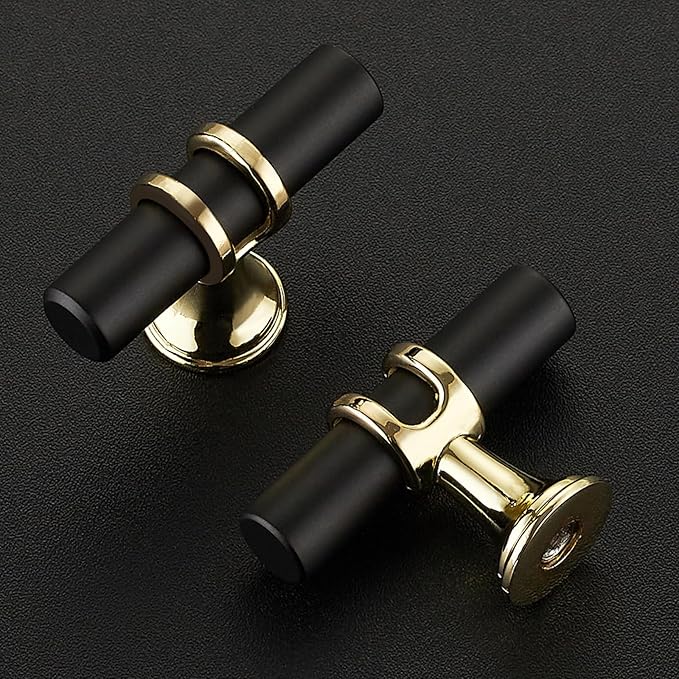 5 Pack Black&Gold Cabinet Knobs - Kitchen Cabinet Knobs Pulls for Kitchen Drawer Stainless Steel Dresser Hardware for Closet Hardware 2in Length Single Hole