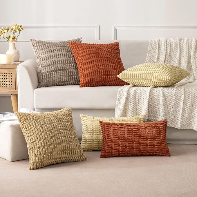 MIULEE Corduroy Decorative Throw Pillow Covers 18x18 Khaki Pack of 2 | Soft - Image 4