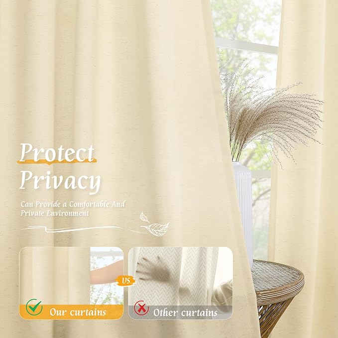 45 Inch Length Beige Short Linen Curtains - Image 5