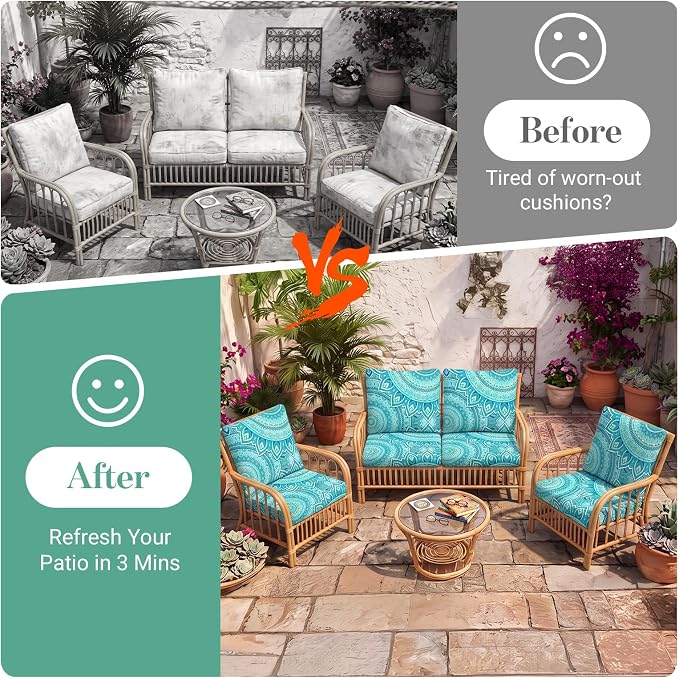 8Pcs Patio Cushion Covers Stretch Outdoor Furniture Protector Slipcovers | - Image 5