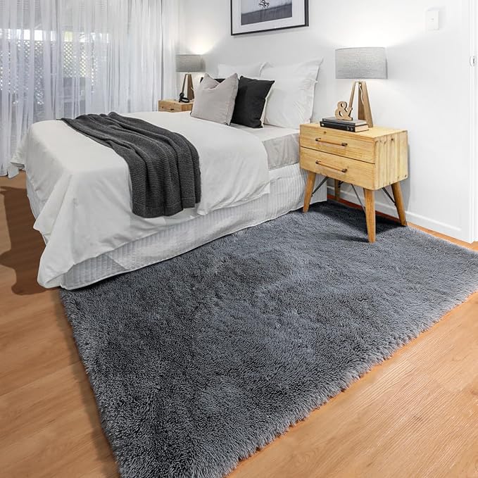 Grey 3x5 Rugs for Bedroom, Fluffy Gray Bedside Area Rug, Ultra Soft Shaggy - Image 7