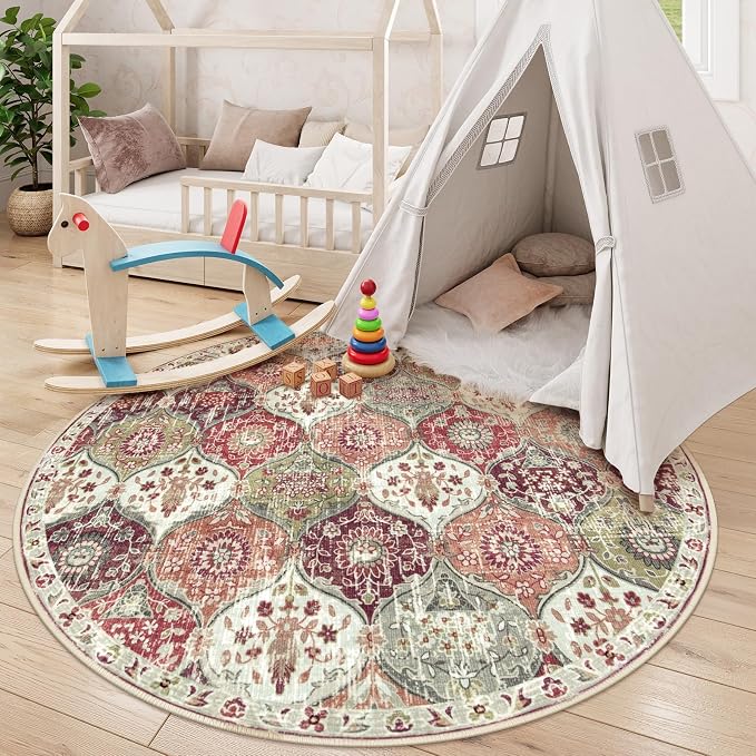 Lahome Moroccan Washable Round Rugs, Non-Slip Soft Round Rug 4ft Ultra-Thin | - Image 3