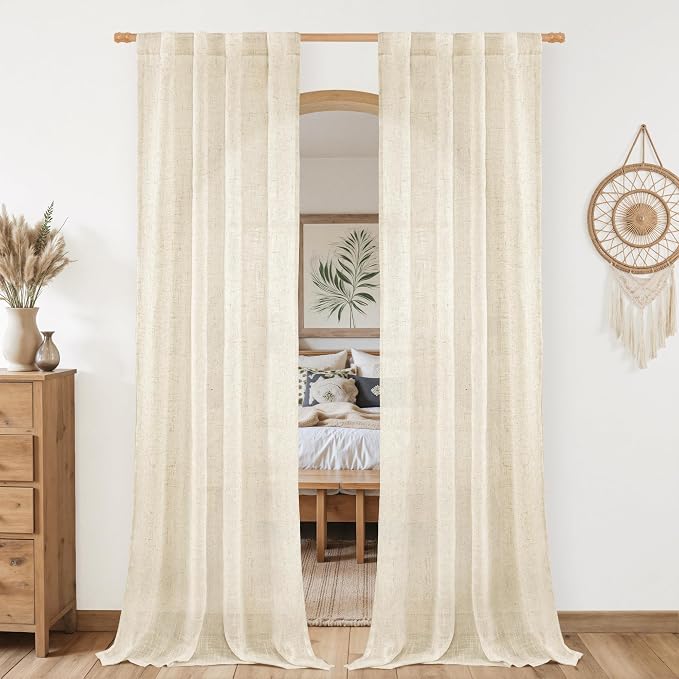 Beige Linen Semi Sheer Curtains by LAMIT