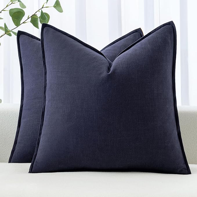 MIULEE Decorative Linen Pillow Covers 18x18 Inch Navy | Boho Farmhouse​ by MIULEE