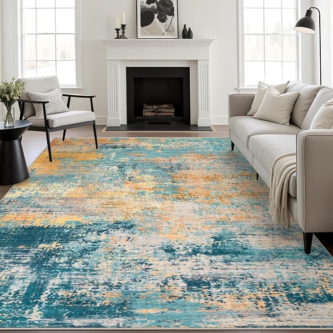 5x8 Area Rug Living Room: Modern Washable Soft Carpet Rosy Haze | by FXRHLP