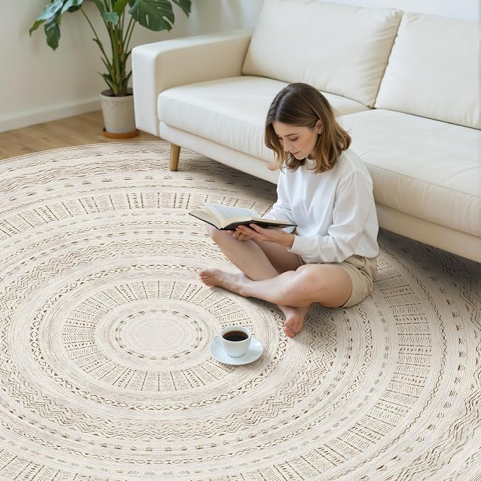 cotiled 8x8 Round Rug 8ft Circle Living Room Boho Area Rugs | Solve Modern - Image 5