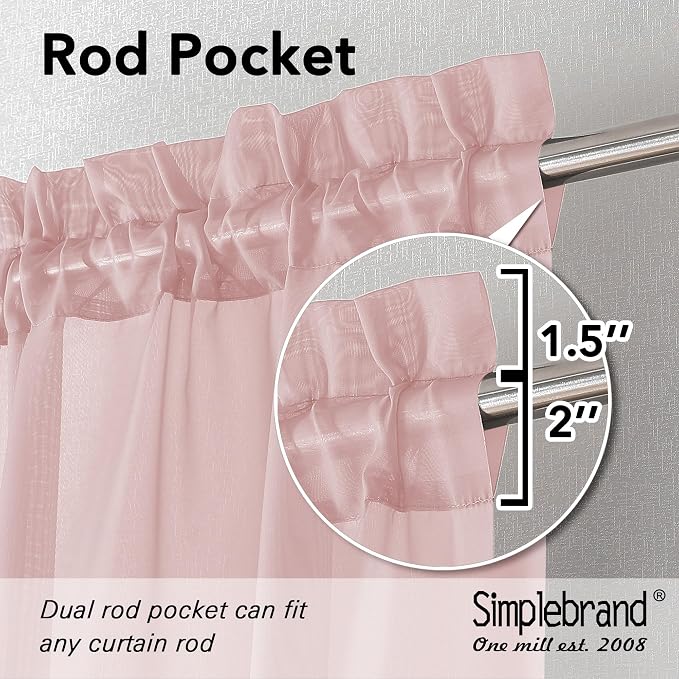 Simplebrand Blush Sheer Curtains 84 Inches Long, Light Filtering Rod Pocket - Image 4