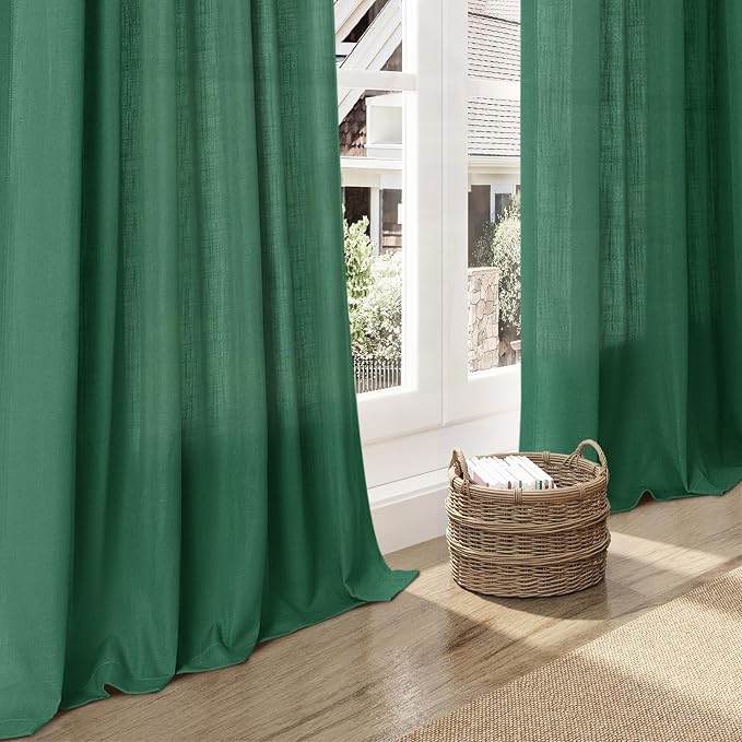 Dark Green Linen Curtains 72 Inch Length - Image 6