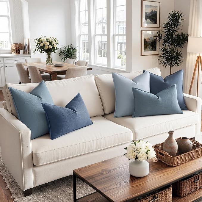 MIULEE Decorative Linen Lumbar Pillow Cover 12x20 Inch Blue Grey | Boho - Image 2