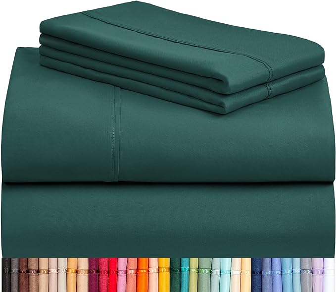 LuxClub 4 PC Queen Sheet Set, Deep Pockets Wrinkle Free Cooling Bed Sheets Hotel Bedding for Women, Men, Kids & Teens, Includes 1 Fitted Sheet, 1 Flat Sheet and 2 Pillowcases - Silky Soft Emerald