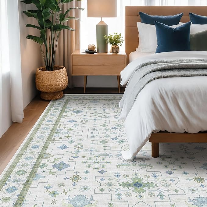 Cream Oushak 6x8 Bedroom Rug by HazoHaus