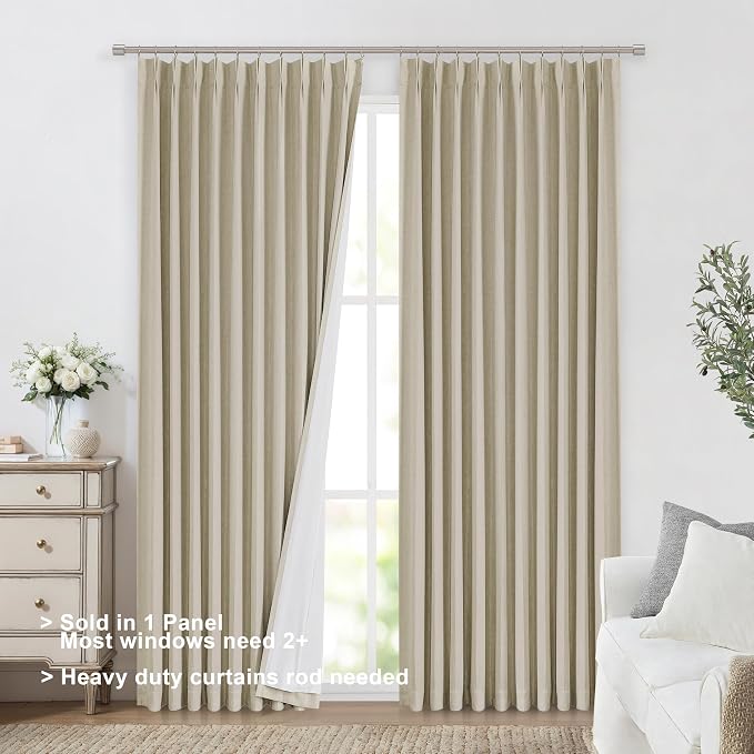 Vision Home Sand Pinch Pleated Full Blackout Curtains Linen Blended Room - Image 6