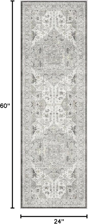 Madane Hallway Runner Rug 2x5 Washable Entry Rugs Non-Slip, Ivory/Brown | - Image 2