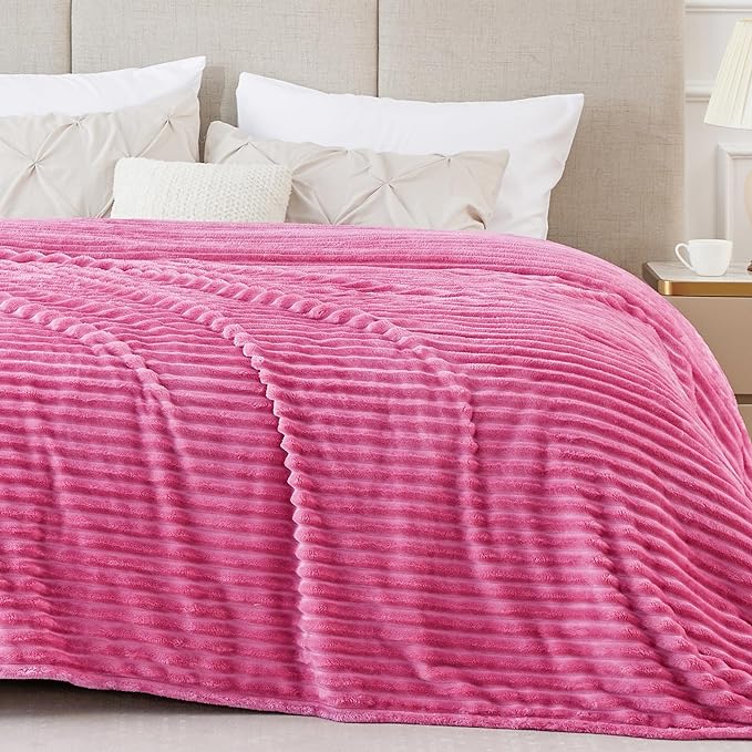 BEDELITE Ribbed Jacquard Hot Pink Blankets Queen Size by BEDELITE