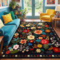 RELEANY Floral Washable 5x8 Area Rugs Black | Flower Carpet Print Boho Cute Non by RELEANY
