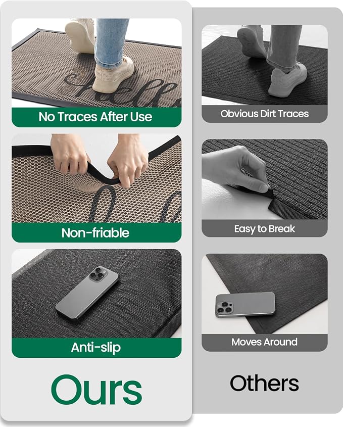 LUMI Outside Welcome Door Mat 24x36, Non-Slip Durable Rubber Easy Clean | Hello - Image 7