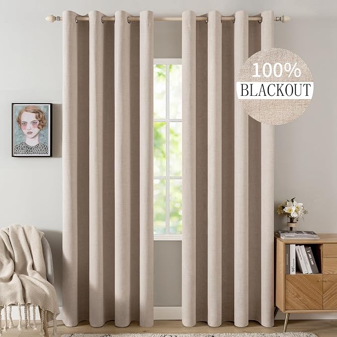MIULEE 100% Blackout Linen Curtains by MIULEE