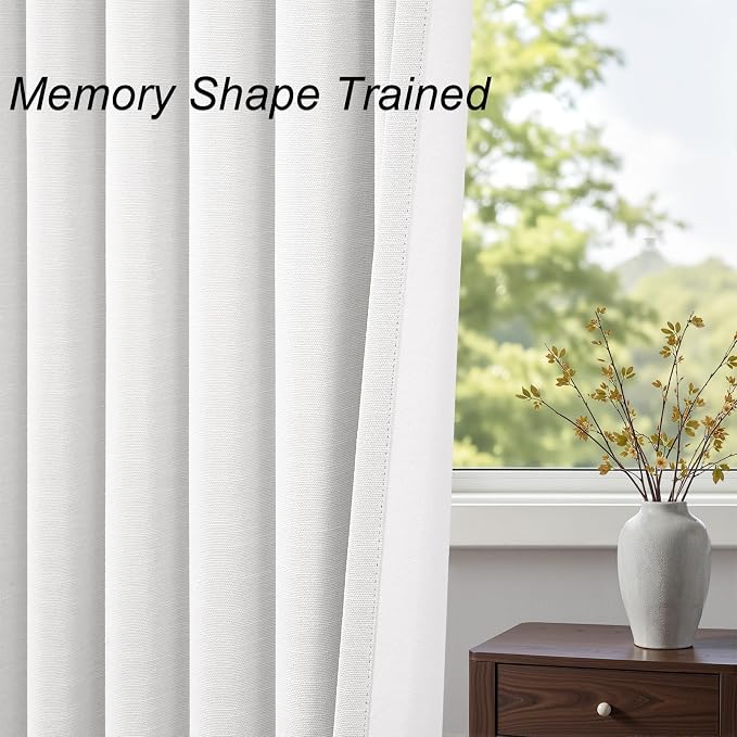 Topfinel White Linen Blackout 96 Inch Curtains - Image 7