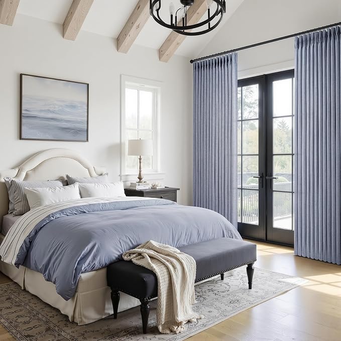 Extra Long 108 Inch Dusty Blue Pleated Linen Light Filtering Sheer Curtains - Image 6