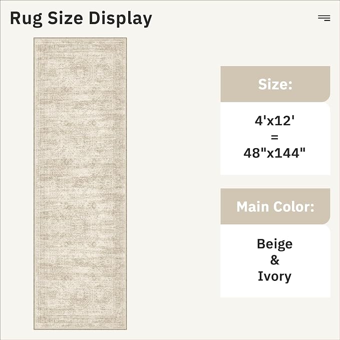 Soalmost Washable 4x12 Hallway Runner Rug Non-Slip Kitchen Entry Rugs Beige | - Image 5
