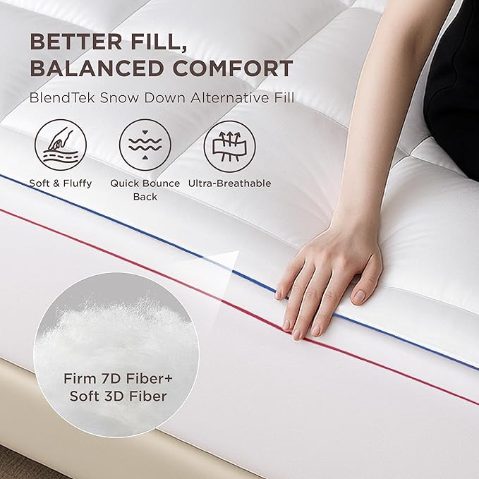 Bedsure Full Size Mattress Topper - Pillow Top Mattress Pad Cover with Deep Pocket Fits up to 21 Inches, Plush Soft Bed Topper for Back Pain Relief, Overfilled with Down Alternative Filling, White