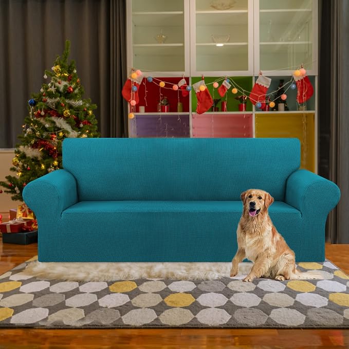 Stretch Couch Covers for Sofa, 3 Cushion Couch Slipcover, Peacock Blue - Image 2