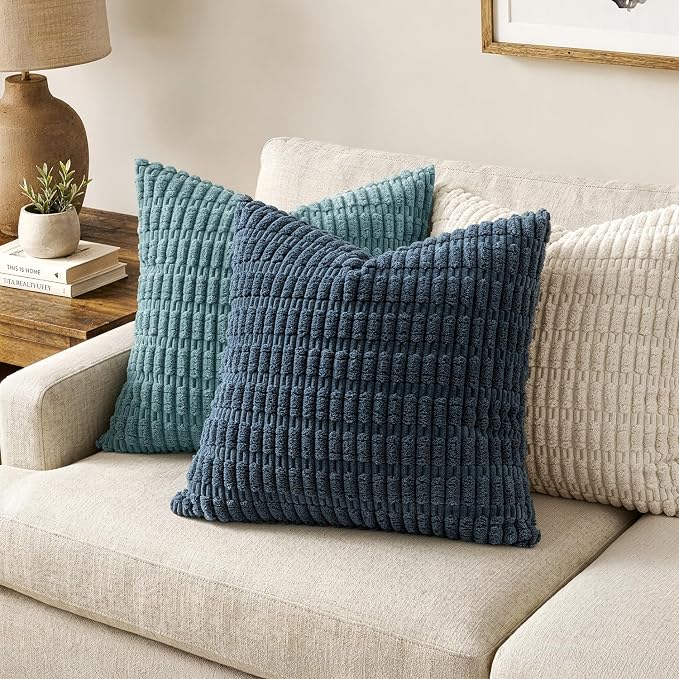 MIULEE Corduroy Decorative Throw Pillow Covers 20x20 Blue Pack of 2 | Soft Boho - Image 2