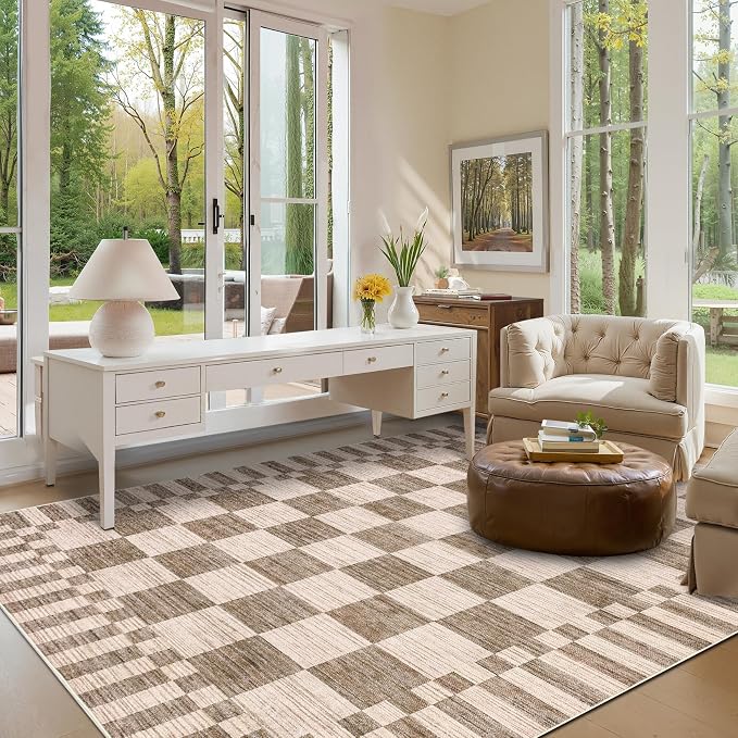 GarveeHome 9x12 Area Rugs for Living Room Washable Checkered Rug Bedroom | - Image 3