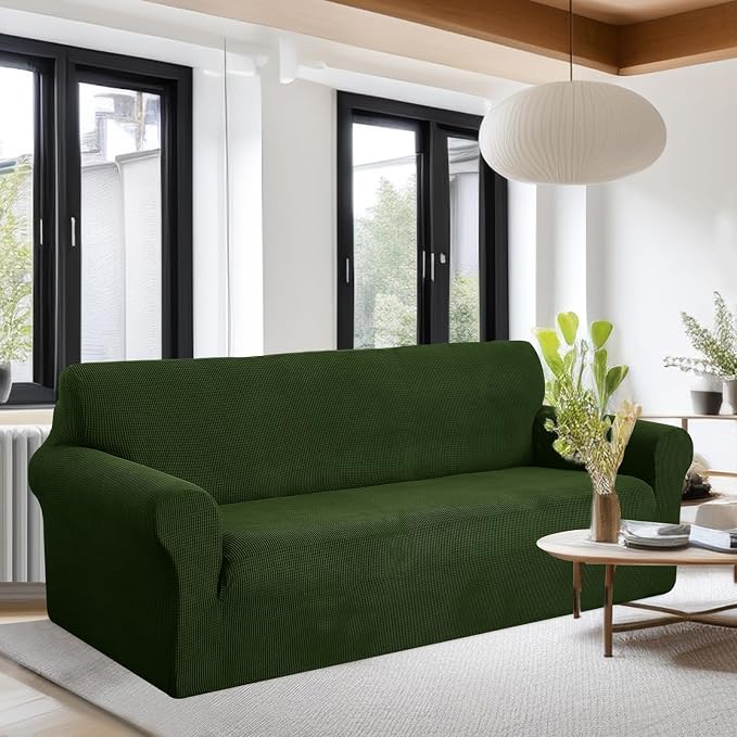 U-NICE HOME Oversized Stretch Couch Cover Slipcover, Bronze Green | 3 Cushion - Image 2