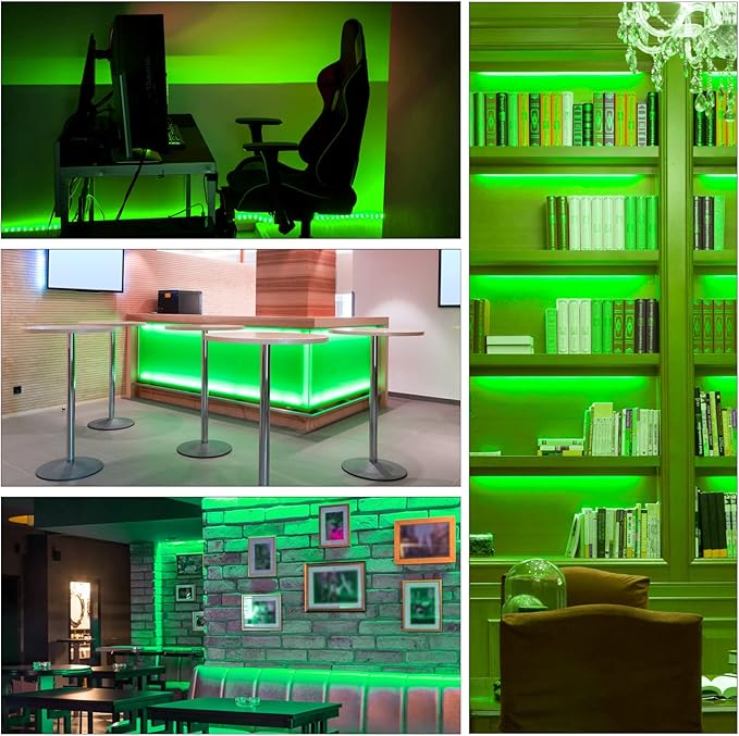 iNextStation 12V LED Light Strip IP65 Waterproof Green LED Strip Lights 16.4ft/5m Cuttable 300 SMD 2835 LED Tape Flexible Led Lights for Bedroom Outdoor Indoor Decor (Power Adapter not Included)