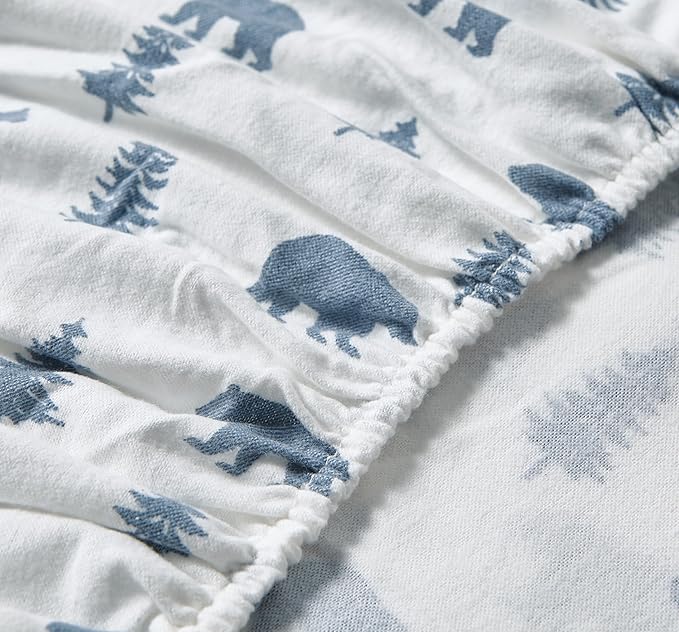 Eddie Bauer - Flannel Sheets Twin Size, Anti-Pilling & Wrinkle Resistant Cotton, Touchably Soft for All-Season Comfort - Bed Sheets with Matching Pillowcase & Fitted Sheet (Bears and Trees Blue)