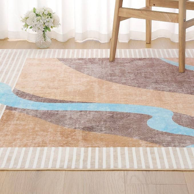 Ompaa Living Room Rug 5x8 Orange Area Rug Machine Washable Rug Non Slip Indoor - Image 2