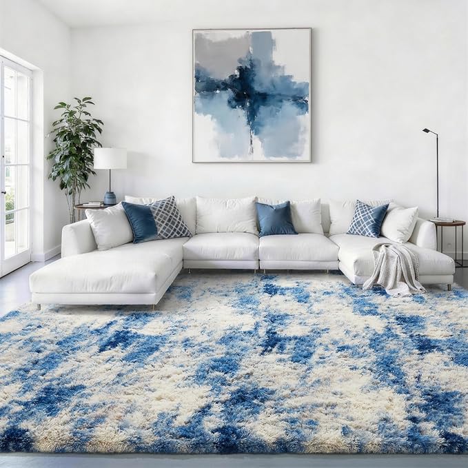 Ophanie 9x12 Blue and Gray Area Rugs by Ophanie