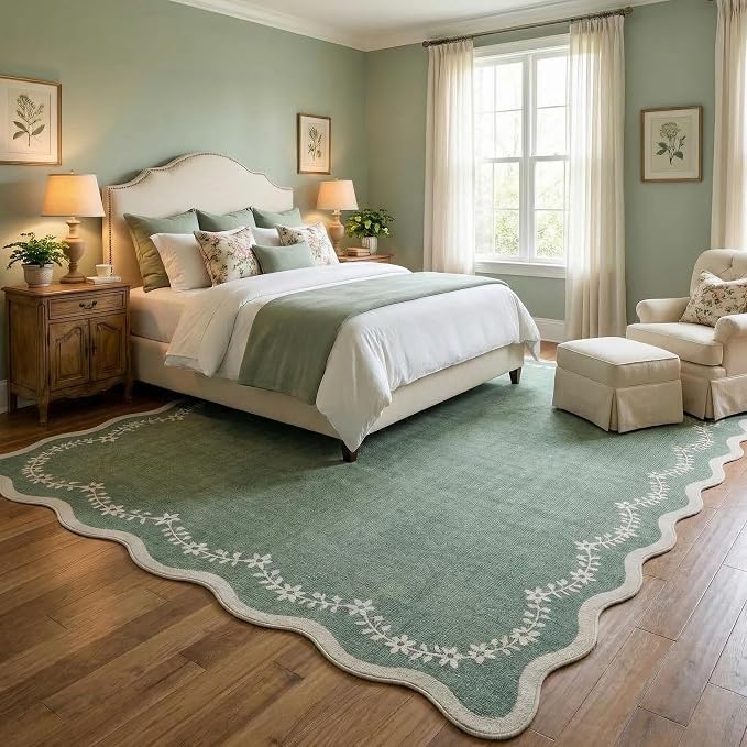 GarveeHome Scalloped Area Rugs 8x10 Large Sage Green Washable Living Room | - Image 3