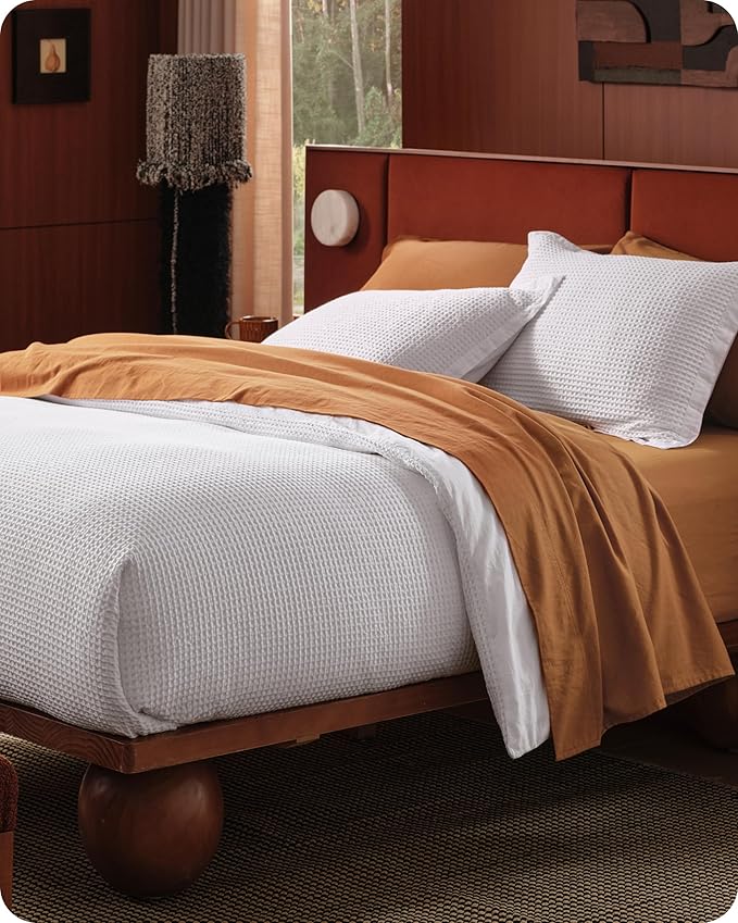 Bedsure Cotton Duvet Cover Set - 100% Cotton Waffle Weave Bright White Duvet Cover Oversized King Size, GentleSoft™ and Breathable Bedding Set for All Season, 3 Pieces, 120"x98"
