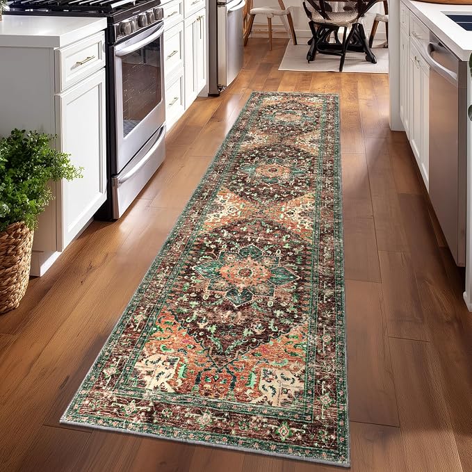 Yamaziot Washable Runner Rug, 2x8 Non-Slip Boho Vintage Hallway Kitchen Rug | - Image 6