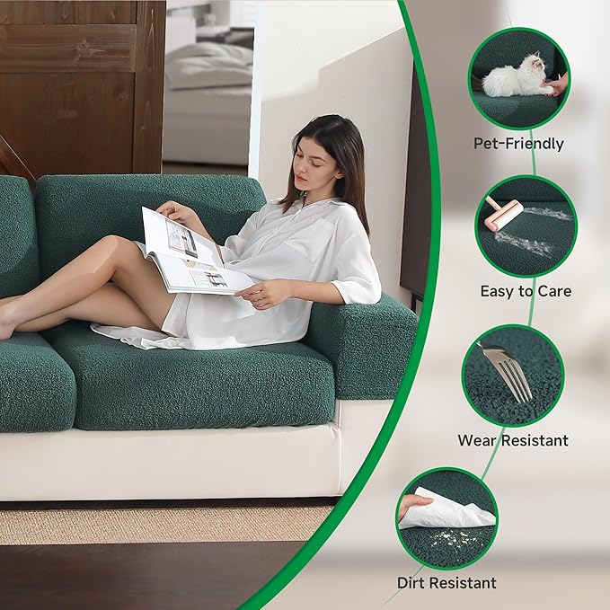 OHSIO Couch Cushion Covers for Sectional Sofa, Stretch Soft Sofa Slipcovers - Image 3