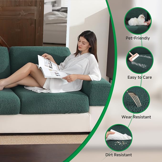 OHSIO Couch Cushion Covers for Sectional Sofa, Stretch Soft Sofa Slipcovers - Image 3