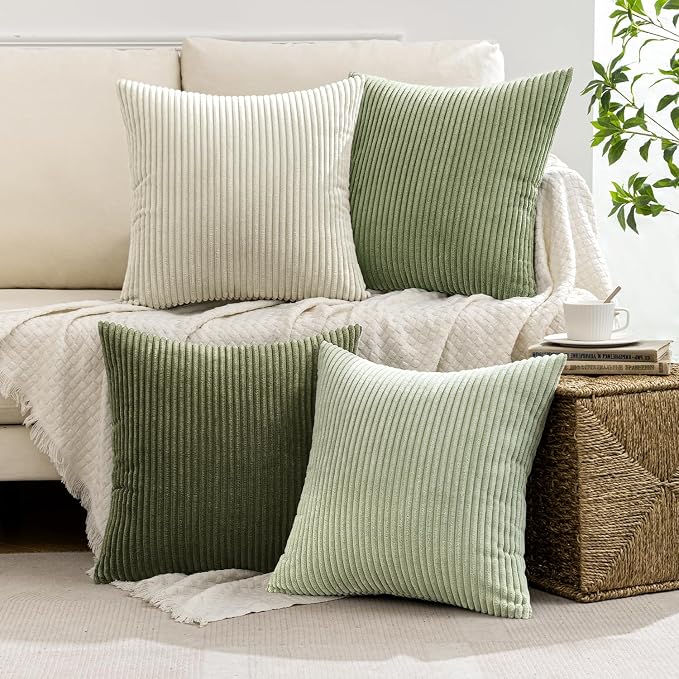 MIULEE Soft Corduroy Decorative Throw Pillow Covers Light Green 18x18 | Set of 4 - Image 5