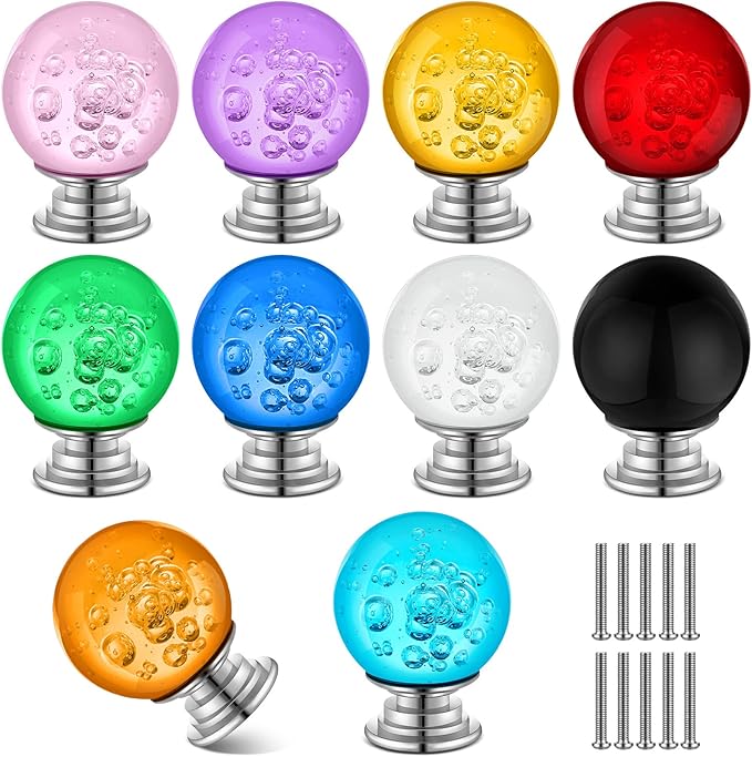 Youyole 10 Pcs Dresser Crystal Knobs 30mm Glass Pull for Cabinets and Drawers Knobs for Dresser Drawers and Kitchen(Stylish Style)